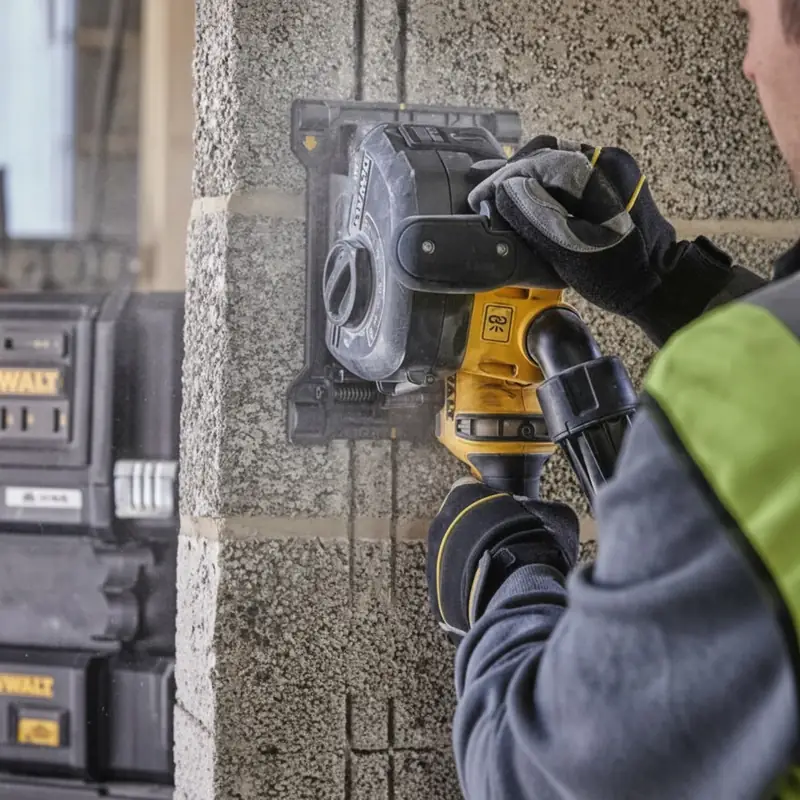 Frezare șanț pentru traseu electric în perete de beton, cu aspirare de praf