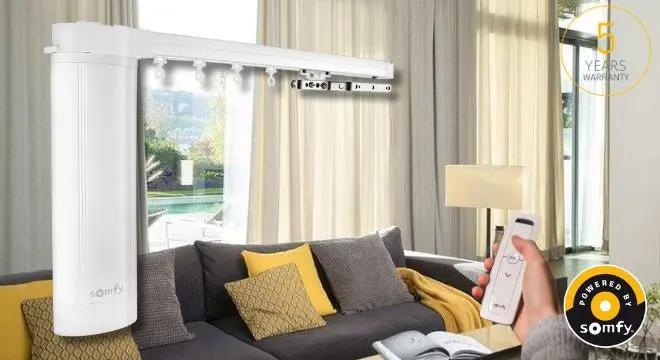 Motor și șină Somfy Glydea pentru draperii electrice, cu telecomandă și garanție 5 ani